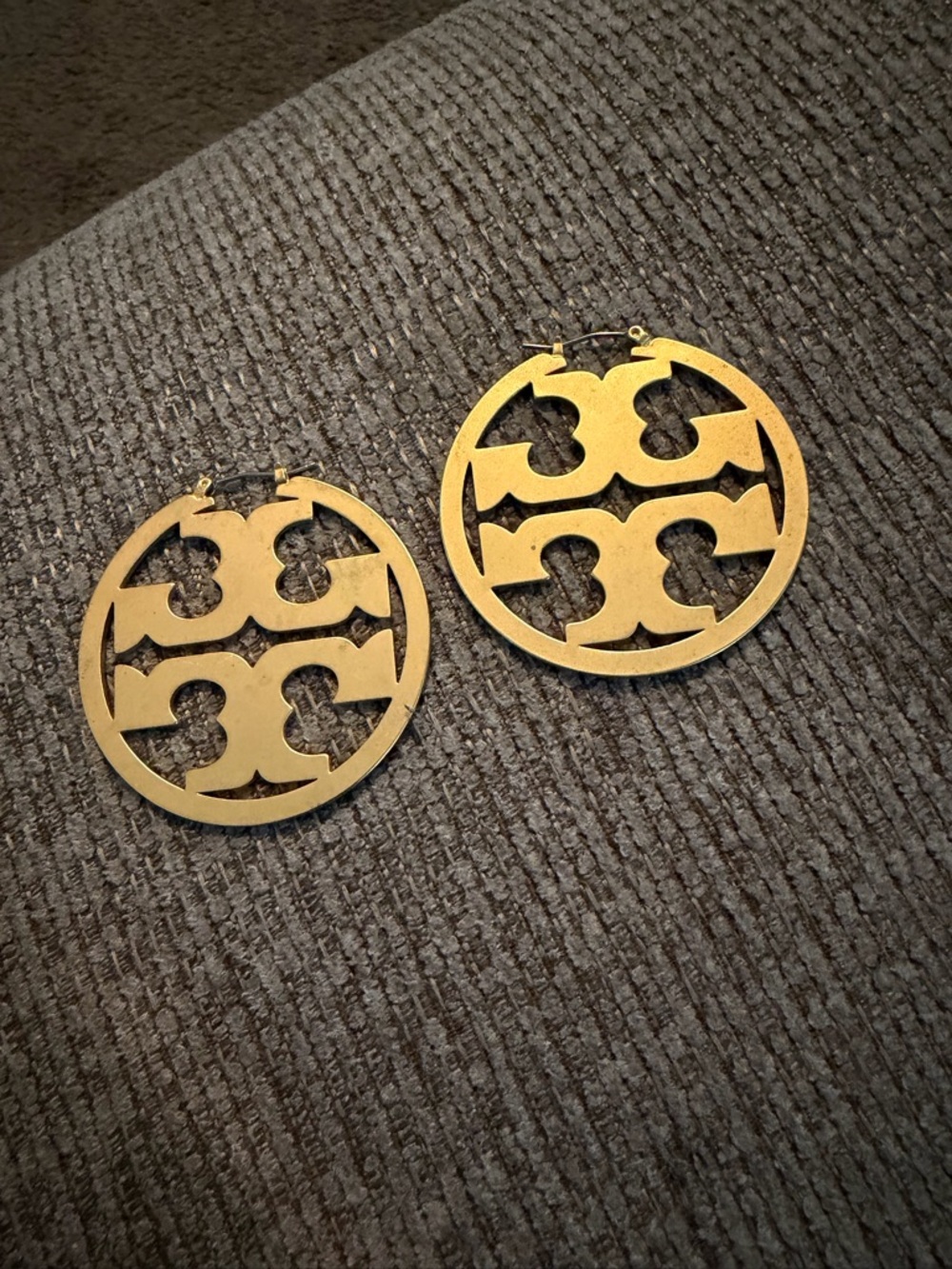 TORY BURCH MONOGRAM LARGE Gold Double-T Logo Hoop Earrings